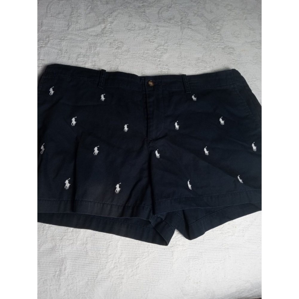 POLO RALPH LAUREN WOMENS SHORTS SZ 12 WHITE BLUE With LOGO -PONY- SUMMER